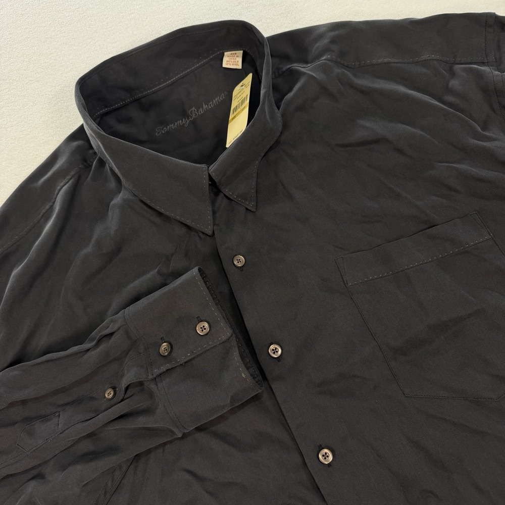 NWT Tommy Bahama Mens 4XB Big & Tall Black Silk Wool Long Sleeve Button Up Shirt